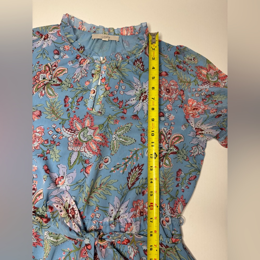 NWT LOFT Floral Print Midi Dress in Blue and Pink - Picture 8 of 10
